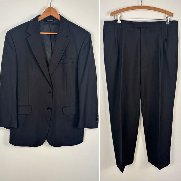 Jos A Bank Mens 43R Navy Blue Pinstripe Suit Blazer Pants 2 Piece Wool READ - Picture 1 of 15